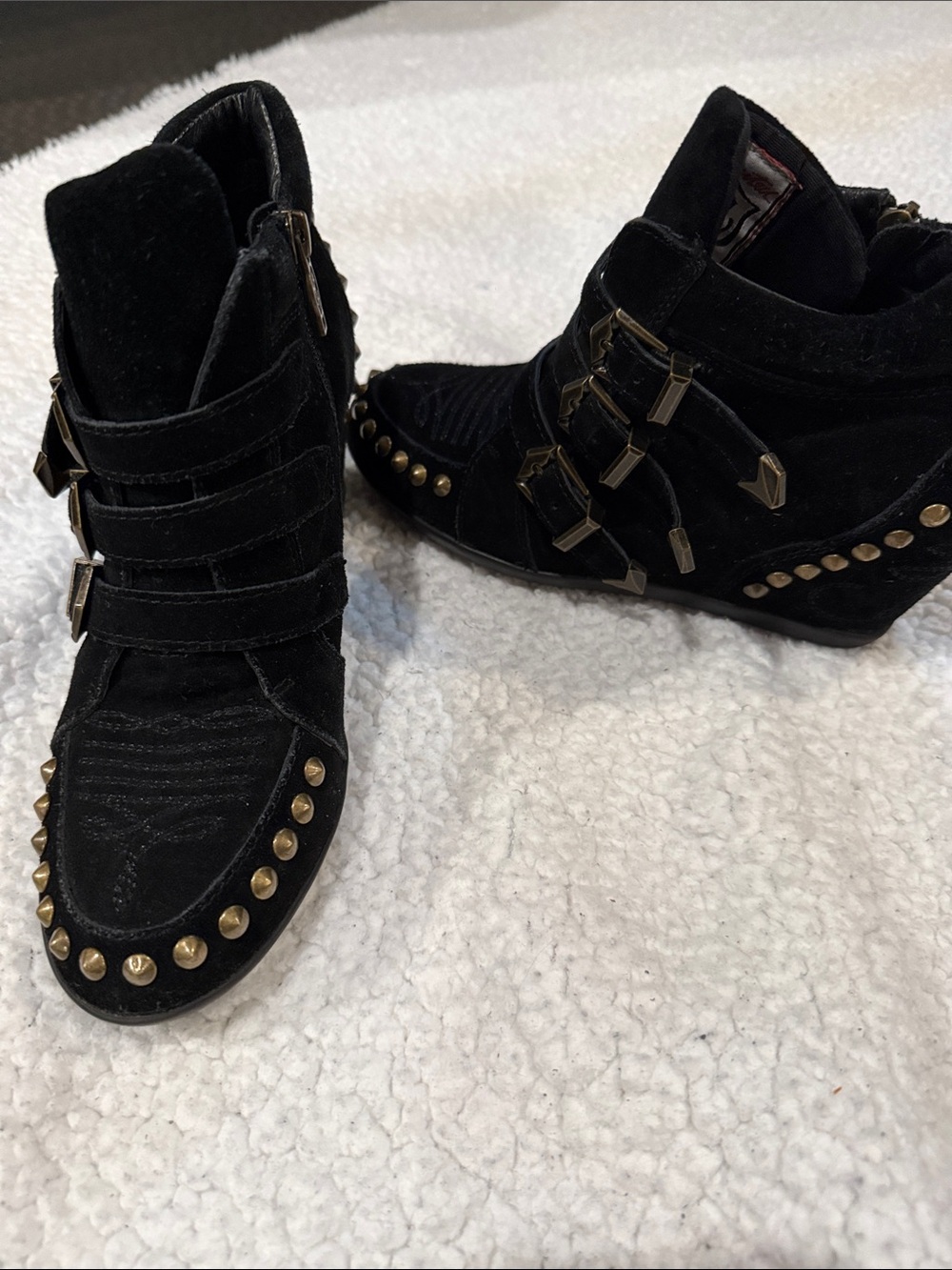 Ash Black Studded Suede Wedge Booties